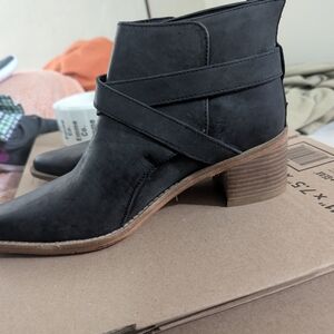 Free People Black Ankle Boots with Wooden Heel